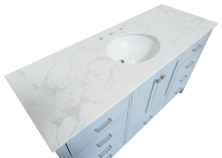 Horizon 60" Single Bathroom Vanity Top, Powder Blue, Engineered Carrara