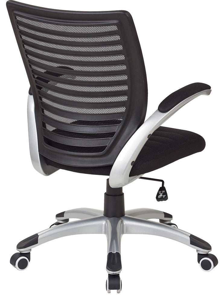 Mesh Seat and Screen Back Managers Chair With Padded Silver Arms and Nylon Base