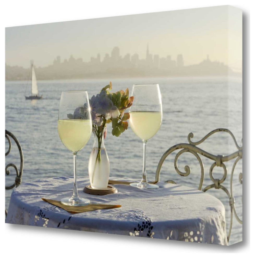 White Wine With Sailboat For Two City 3 Giclee Wrap Canvas Wall Art