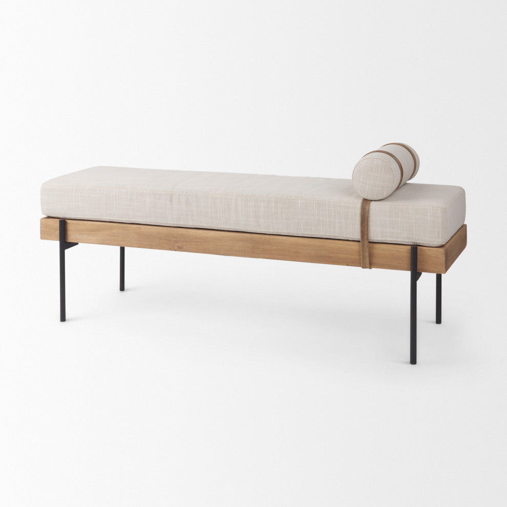 Colburne Cream Fabric WithBrown Wood Bench