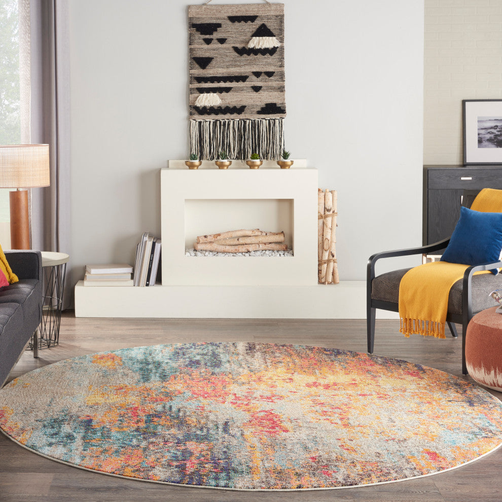 Nourison Celestial 7'10" Round Multicolor Modern Indoor Area Rug