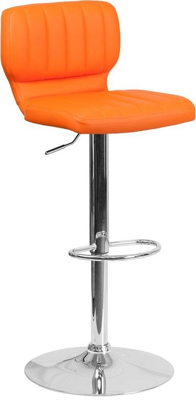 Estella Abra Low-Back Swivel Orange Vinyl Adjustable Barstool