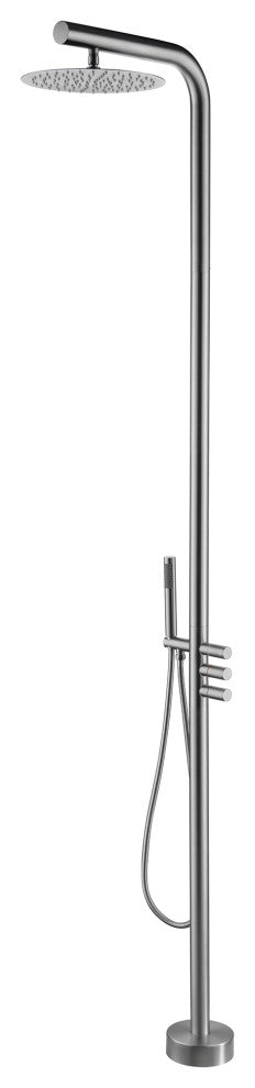 84.65" H Brass Free Standing Outdoor Shower, Brushed Nickel