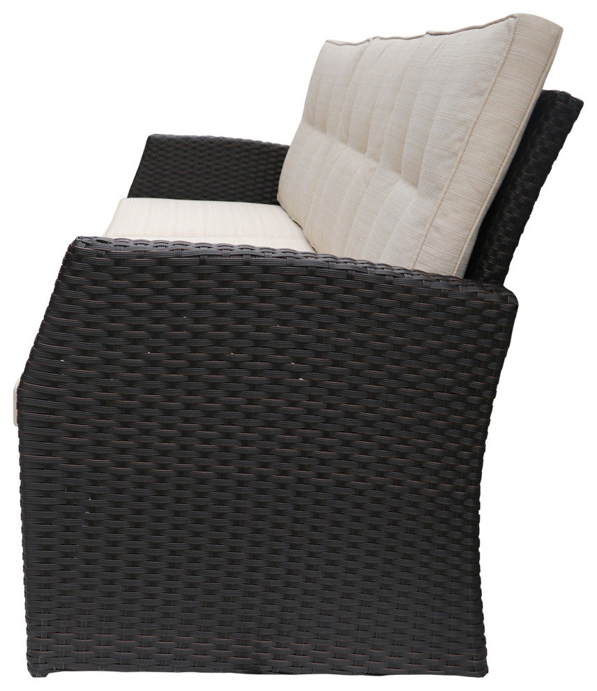 GDF Studio Amigo Outdoor 3-Seater Wicker Sofa With Beige Cushions, Dark Brown/Be