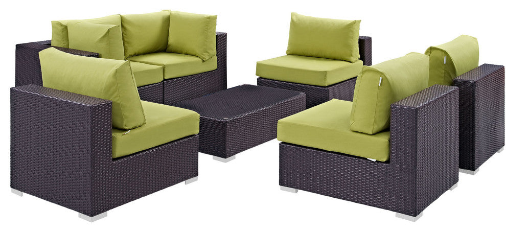 Modway Convene 7 Piece Outdoor Patio Sectional Set, Espresso Peridot
