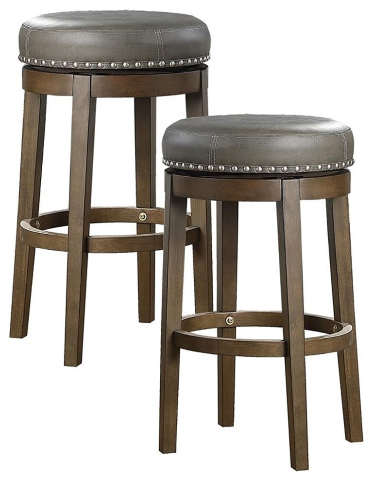 Lexicon Westby 29" Faux Leather Round Swivel Bar Stool in Gray (Set of 2)