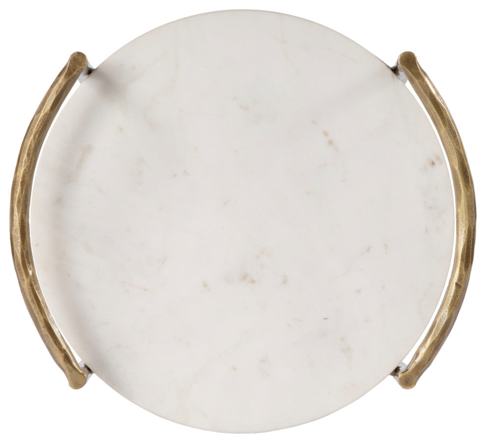 Madlyn 19 in. W Round Marble and Iron Side Table