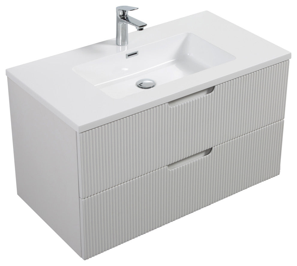 Themis Series White Wall Mount Vanity With A Integrated Sink, 36"
