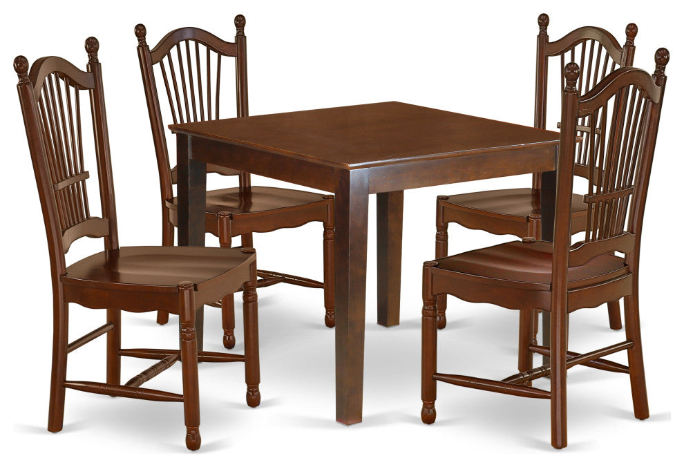 5Pc Square 36" Dinner Table And Four Wood Seat Kitchen Chairs