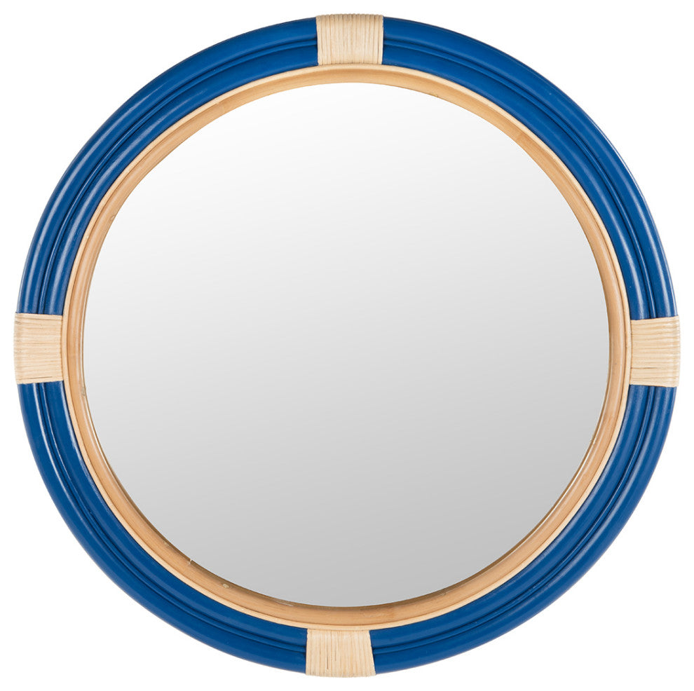 Nautical Decorative Wall Mirror, Rattan, Royal Blue