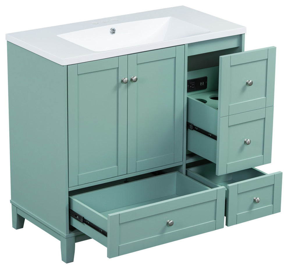 36" Freestanding Bath Vanity Set, Integrated Resin Sink, Green