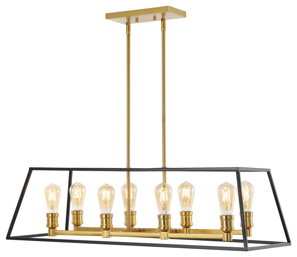 Lloyd 4-Light Industrial Iron LED Pendant, Black/Brass Gold, Width: 35"
