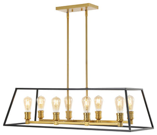 Lloyd 4-Light Industrial Iron LED Pendant, Black/Brass Gold, Width: 35"