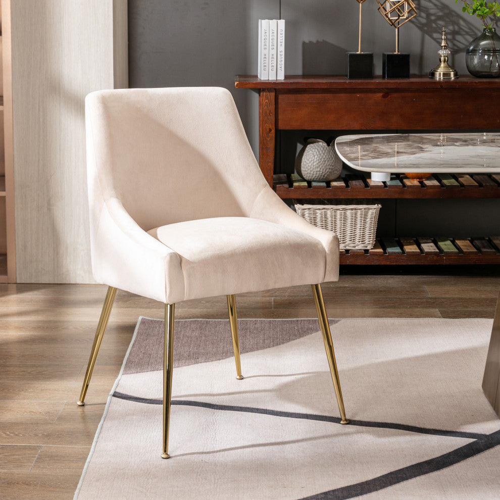 WestinTrends Upholstered Velvet Glam Accent Chair w/ Gold Metal Legs, Tan