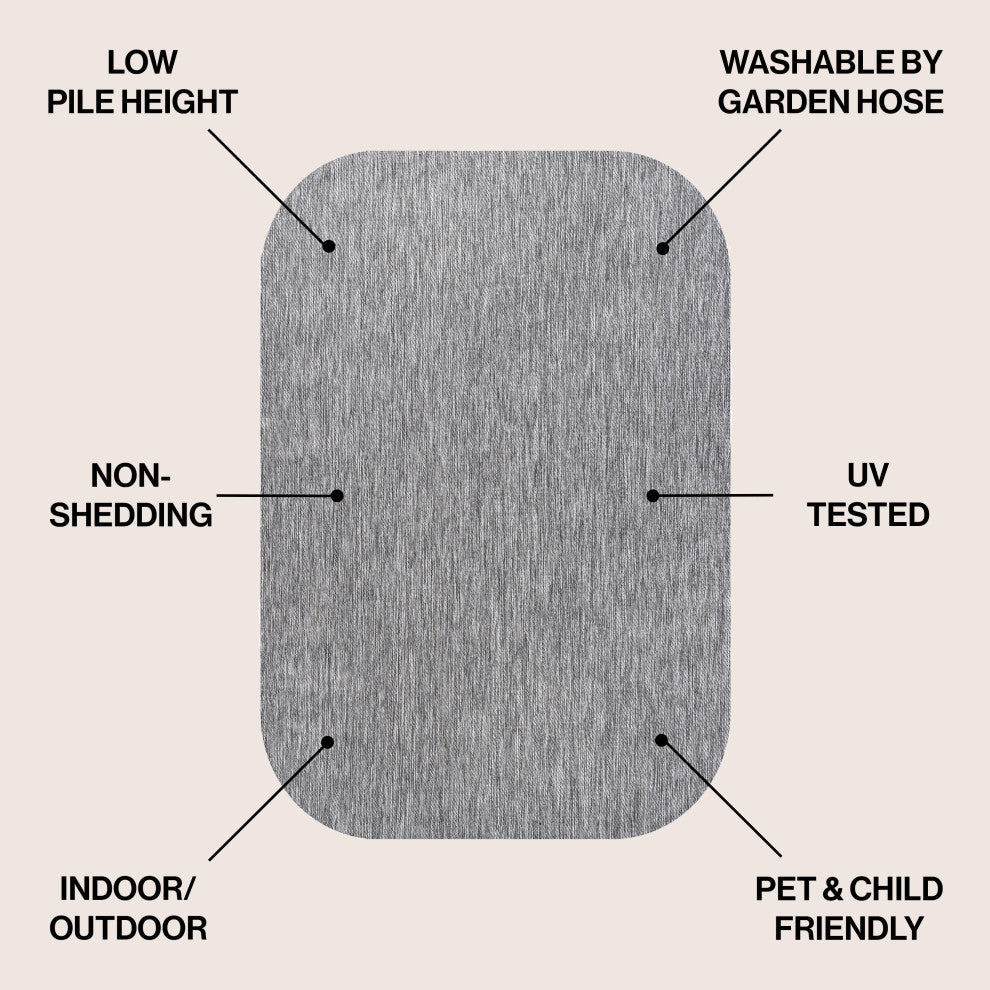 Miles Modern Minimalist Radius Corner Solid Indoor/Outdoor Shaped Area Rug