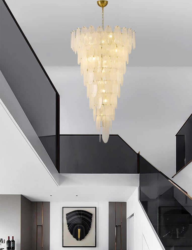 12-Light Brass Chandelier With Frosted Glass