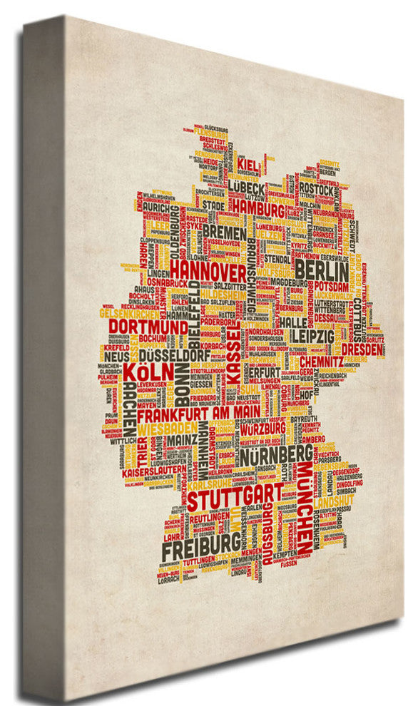 'Germany Cities Text Map' Canvas Art by Michael Tompsett