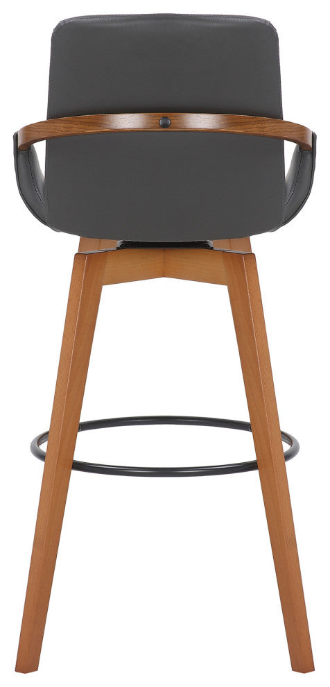 30" Luxurious Gray Faux and Walnut Wood Swivel Bar Stool
