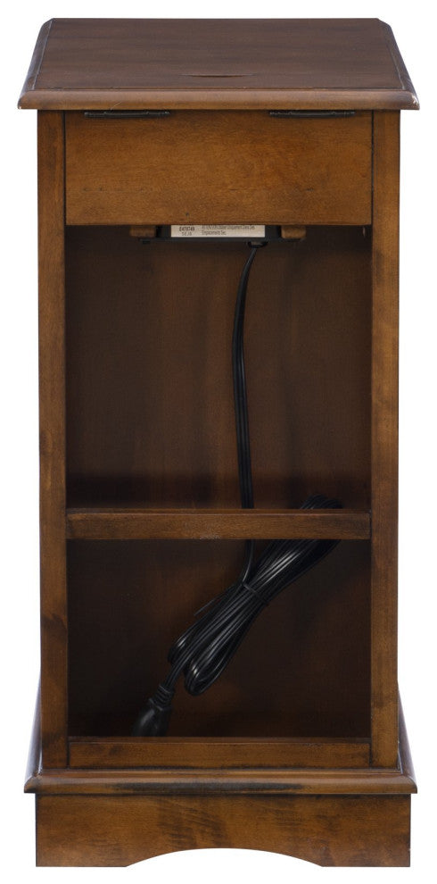 Classic End Table, Charging Station & Slide Tray With Beverage Holder, Hazelnut