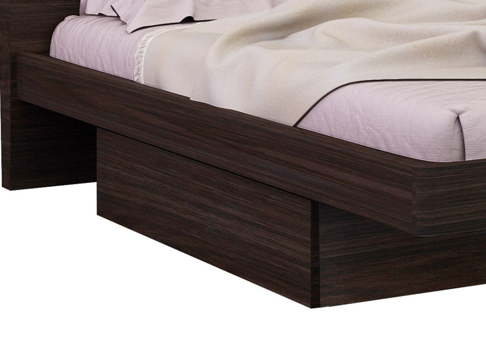 Sofia Wood Platform Bed Dresser Chest and Mirror in High Gloss, Wenge, Eastern K