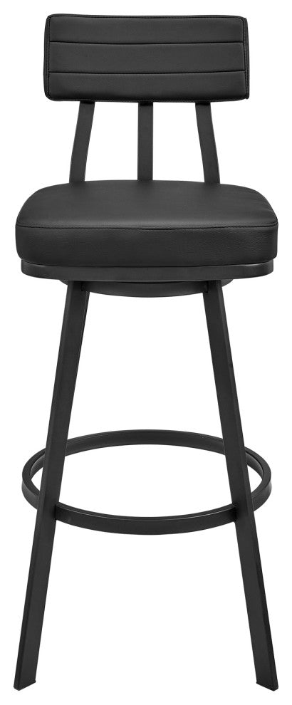 Jinab Swivel Bar Stool in Black Metal with Black Faux Leather