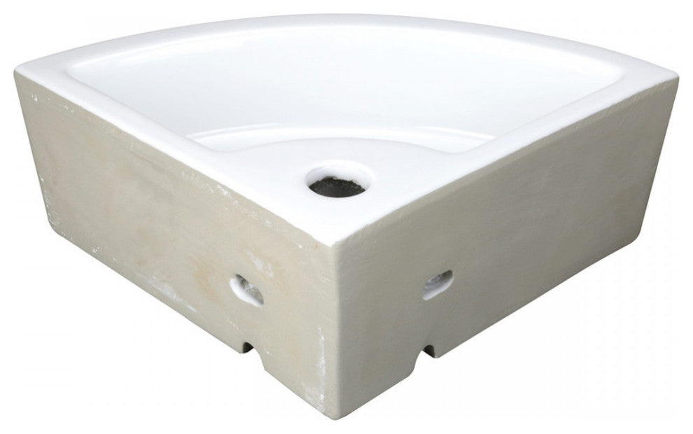 White Corner Vanity Cabinet Sink Oak Finish with Faucet Drain and Overflow