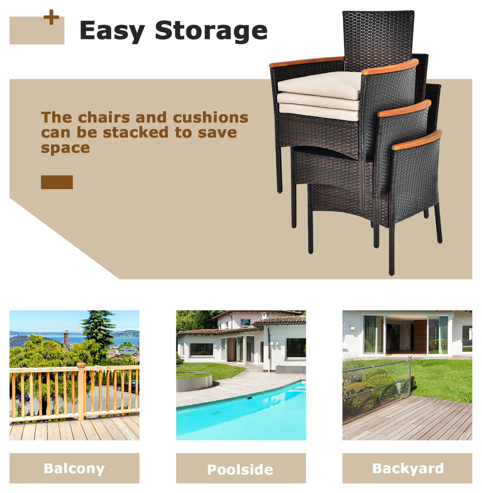 Costway 7PCS Patio Rattan Dining Set Armrest Cushioned Chair Wooden Tabletop