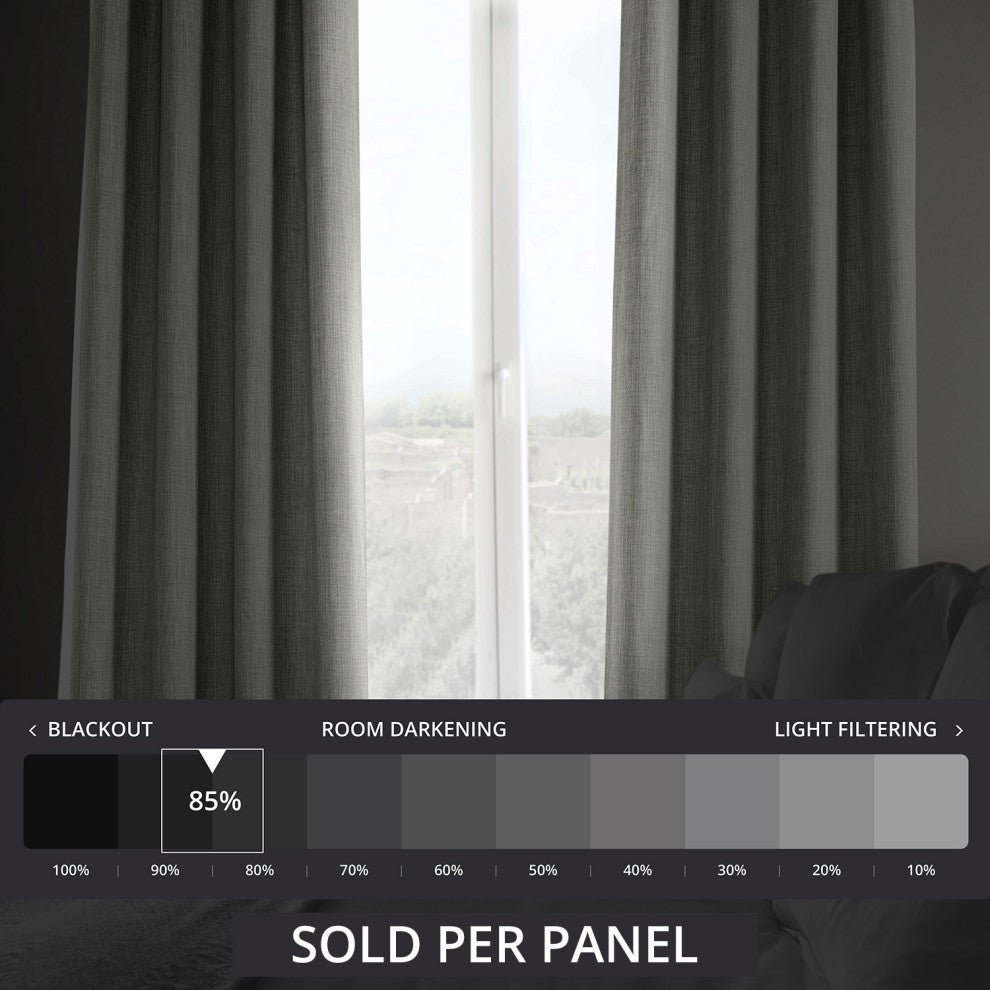 Faux Linen Grommet Room Darkening Curtain Single Panel, Blazer Grey, 50w X 96l