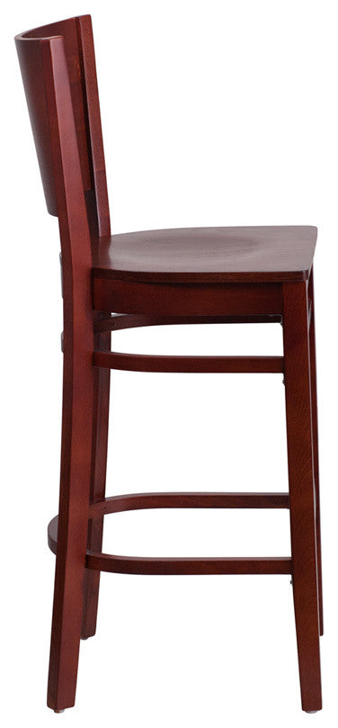 Lacey Series Solid Back Mahogany Wood Restaurant Chair, Burgundy Vinyl Seat