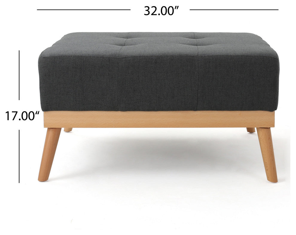 GDF Studio Lou Mid-Century Fabric Ottoman, Oxford Gray