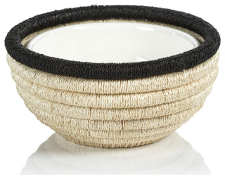 Matera 6.25"Coiled Abaca Condiment Bowls, Black, Set of 6