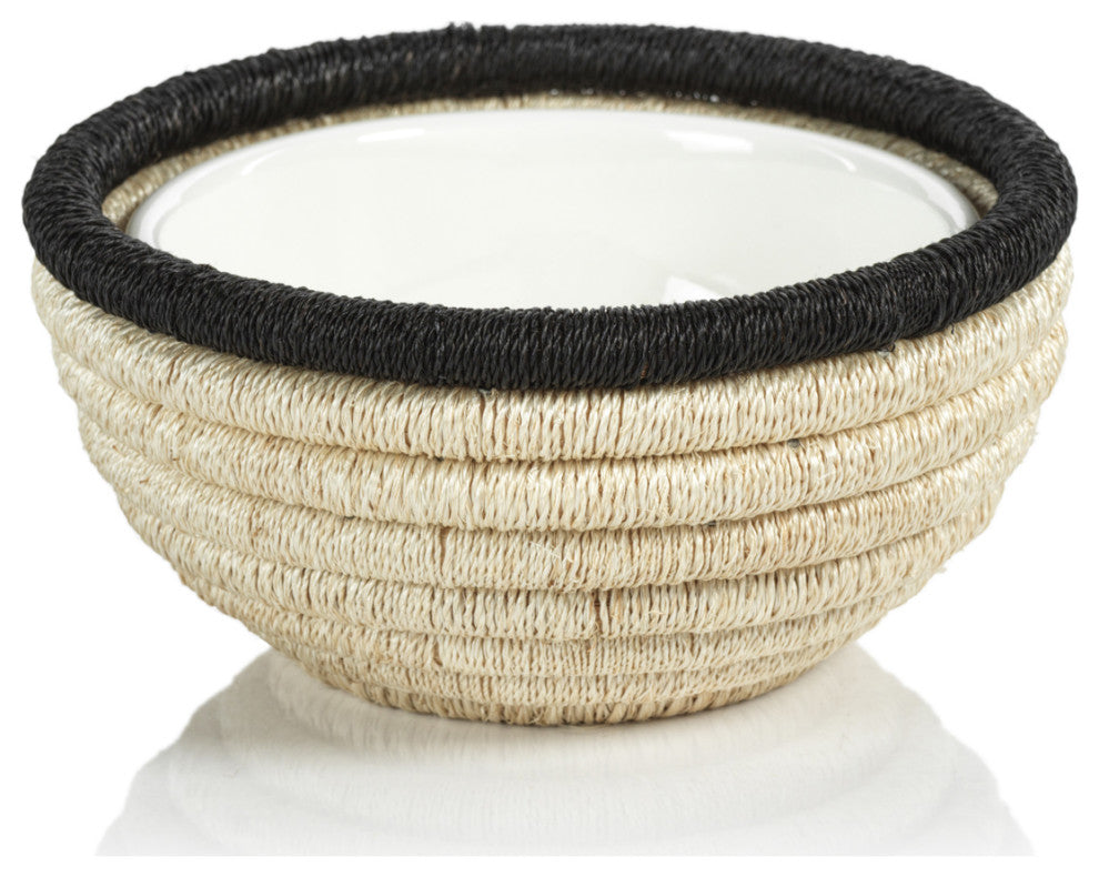 Matera 6.25"Coiled Abaca Condiment Bowls, Black, Set of 6