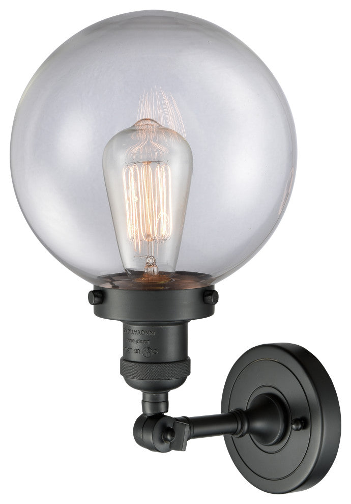 1-Light Beacon 8" Sconce, Matte Black, Glass: Clear