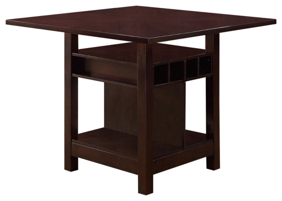 Benzara BM171299 Wooden Counter Height Table With Storage Shelves, Brown