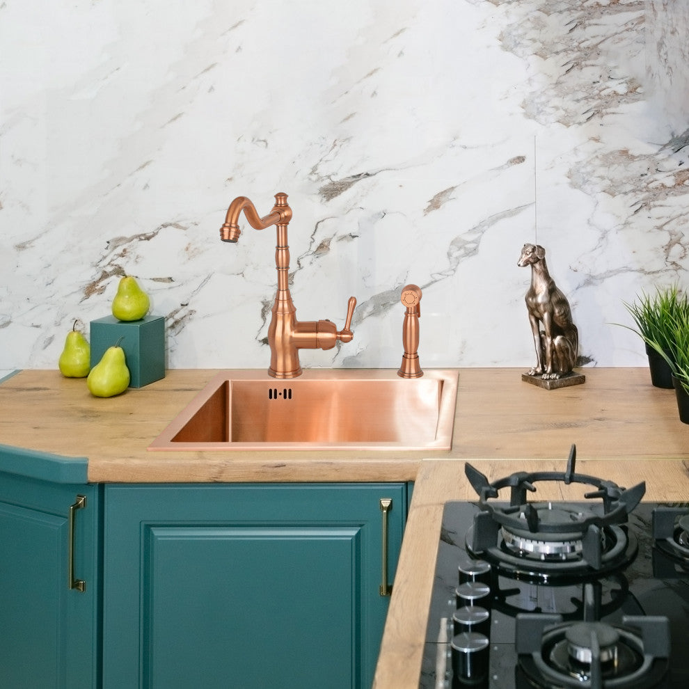 One-Handle Copper Widespread Kitchen Faucet with Side Sprayer, Copper