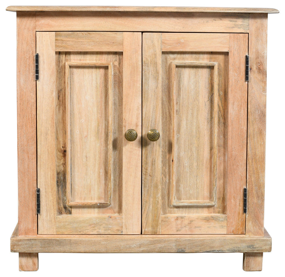 Jenna 2-Door Solid Wood Nightstand, Natural Finish