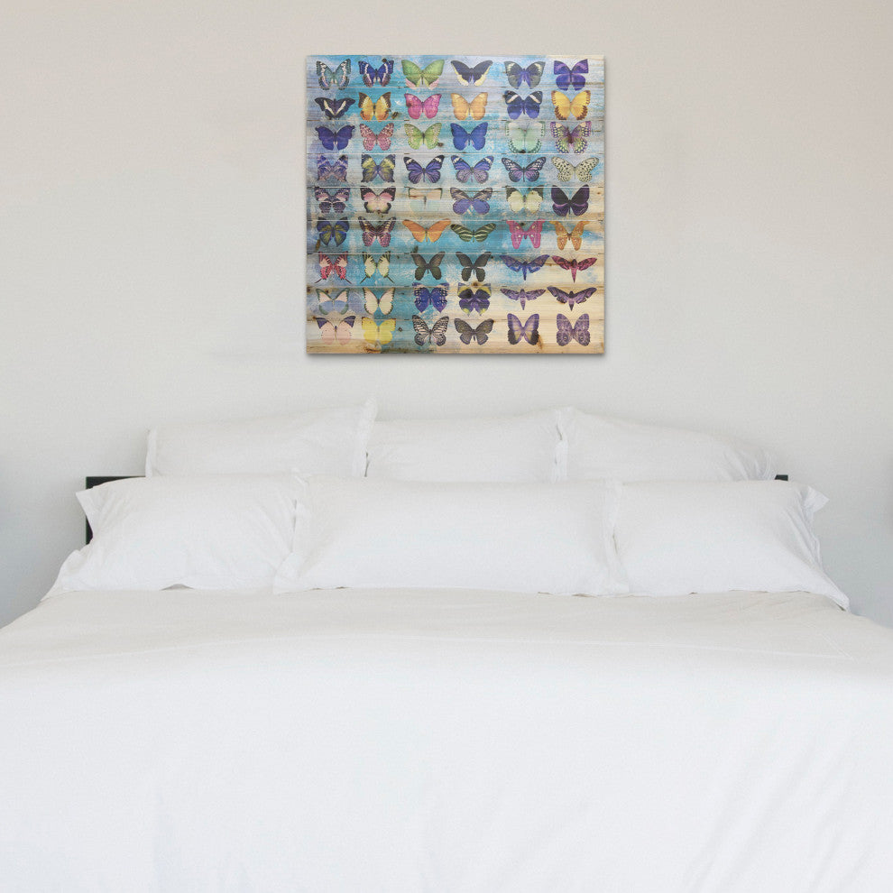 "Butterflies" Wall Art Giclee Printed On Solid Fir Wood Planks