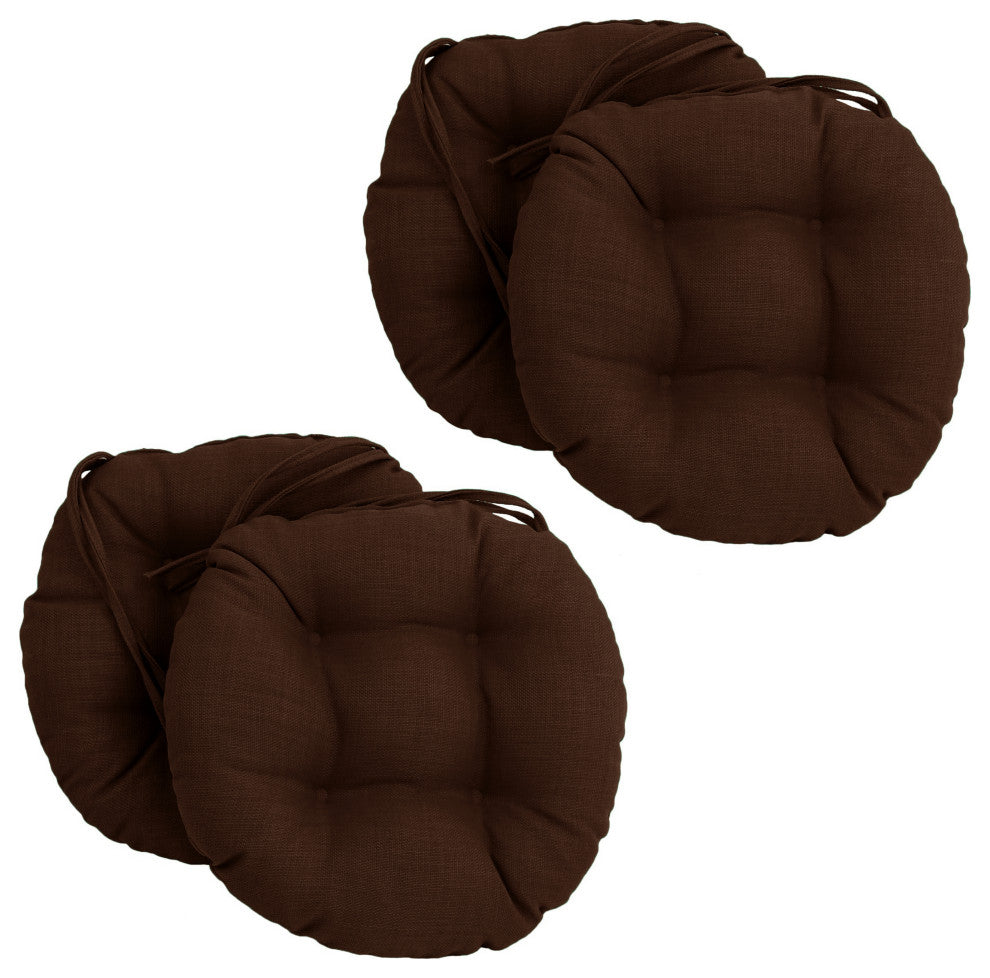 16" Polyester Solid Outdoor Round Tufted Chair Cushions, Set of 4, Cocoa