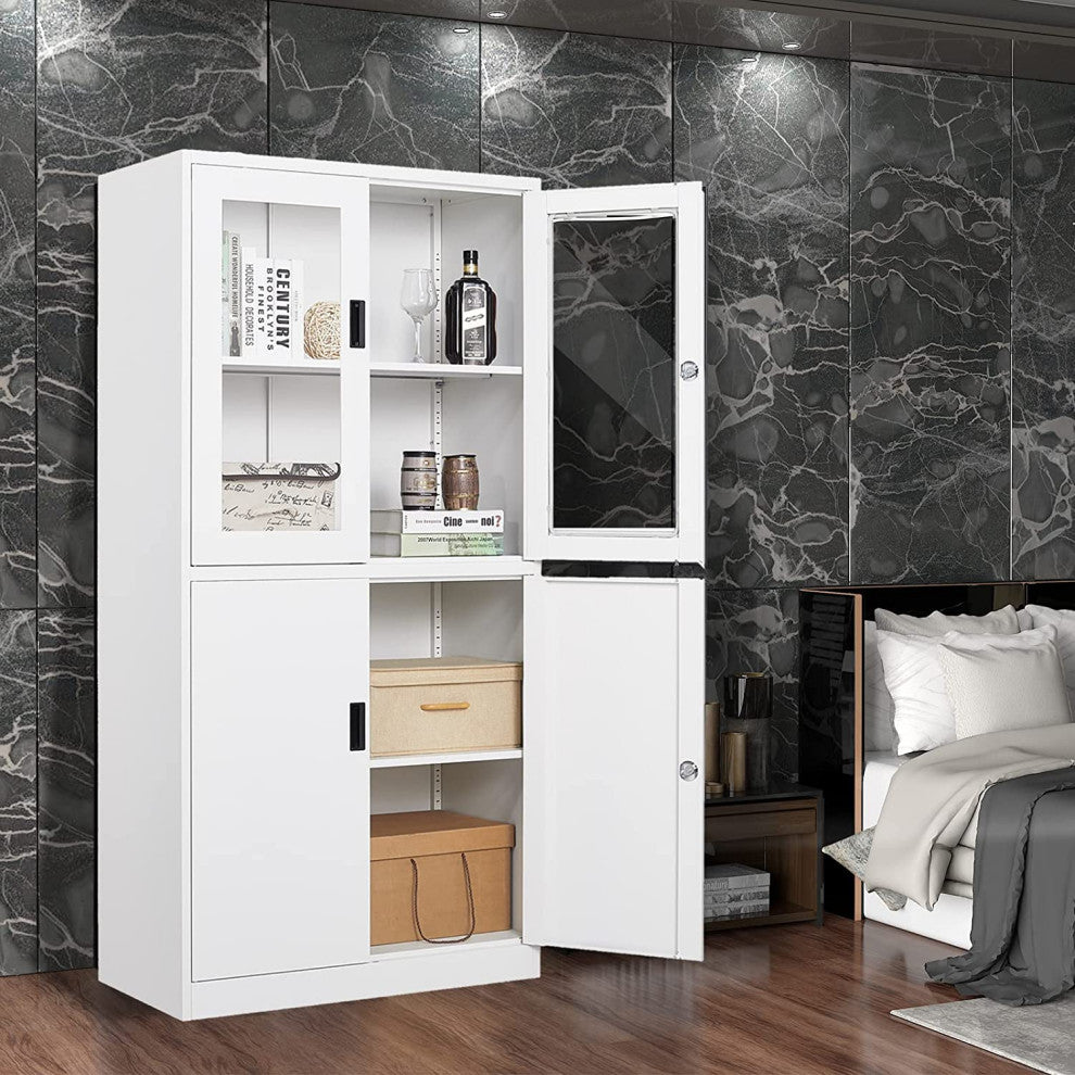 Metal Storage Cabinet 71" Cabinet, Locking Door & 2 Adjustable Shelves, Whtie