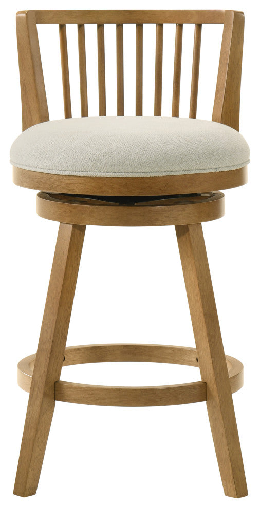 Harper Wood and Fabric Barstool, Ivory, 30" Bar Height