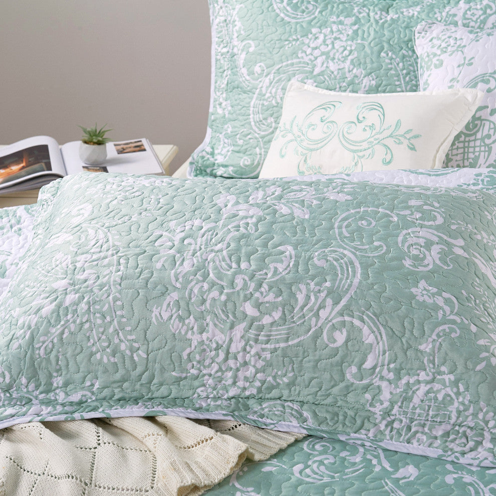 LA Boheme 5 Piece Printed Bed Spread Set, Teal Turquoise, Oversize King