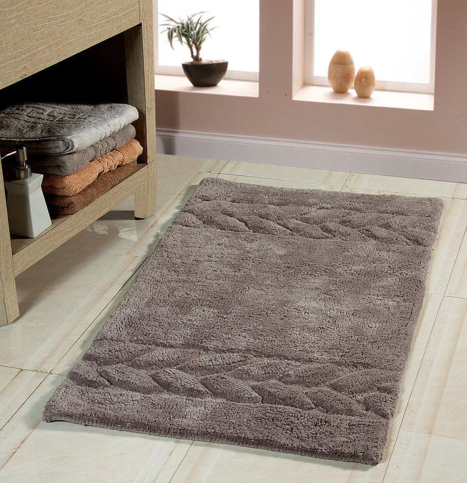 Bath Rug Cotton, 2 Piece Set, 34"x21" and 36"x24", Grey , GSF 180, Cable