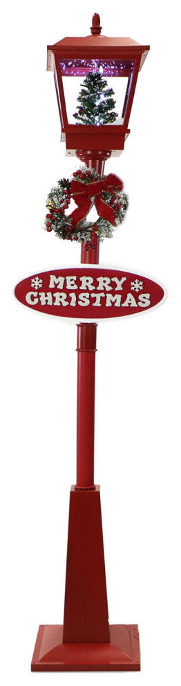 71" Musical Snowy Street Lamp Christmas Tree Scene, 2 Signs, Snow, Red