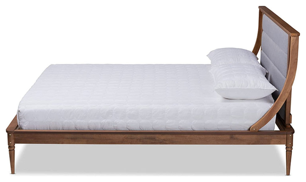 Contemporary Light Grey Fabric Upholstered Wood Full Size Platform Bed