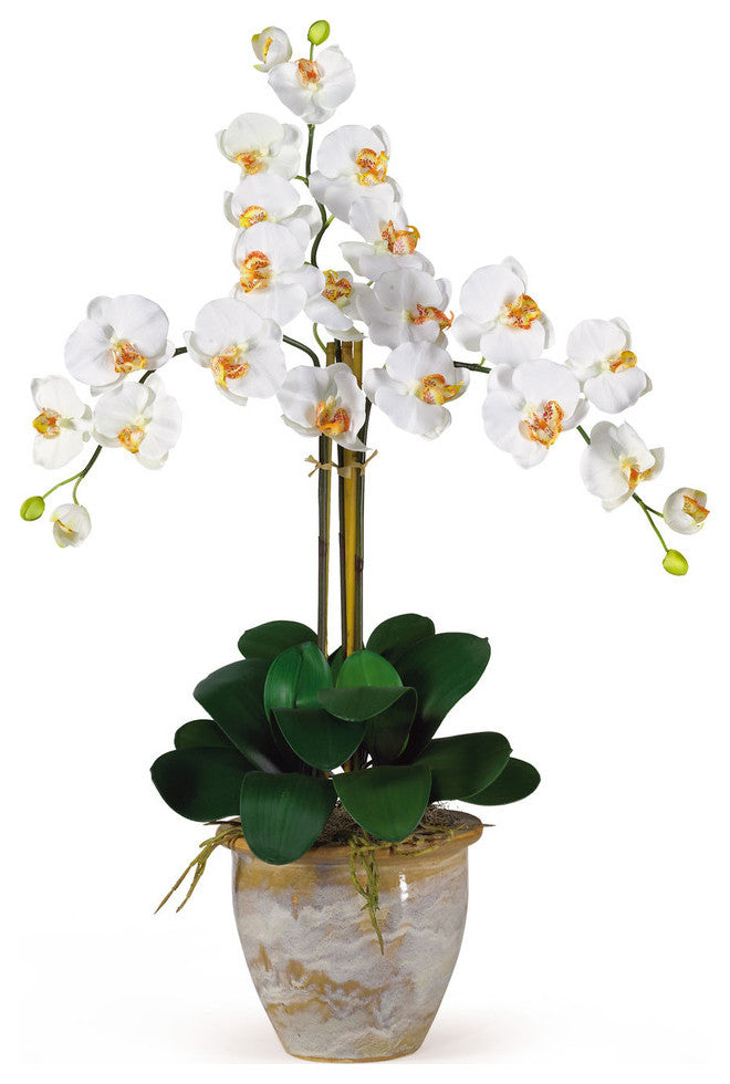 Triple Phalaenopsis Silk Orchid Flower Arrangement, Cream