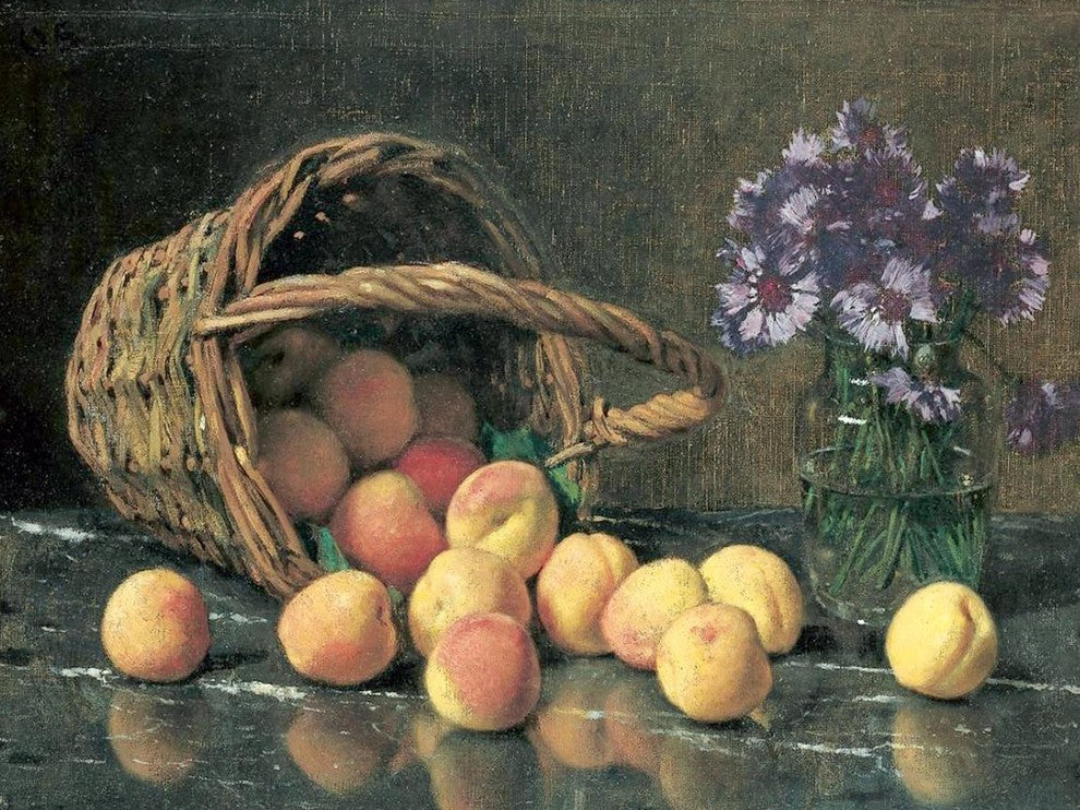 Tile Mural Still Life With Basket By Otto Scholderer, 6"x8", Glossy