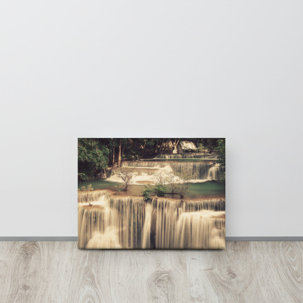 Misty Huay Mae Khamin Waterfall Thailand Landscape Photo Canvas Wall Art Prints, 12" X 16"