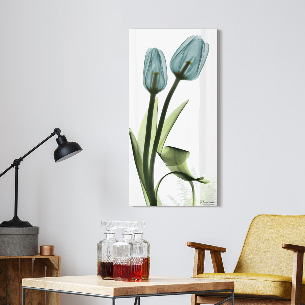 "Blue Tulips" Frameless Free Floating Panel Graphic Wall Art, 24"x48"