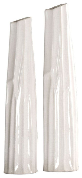 Uttermost Kenley Crackled White Vases Set of 2