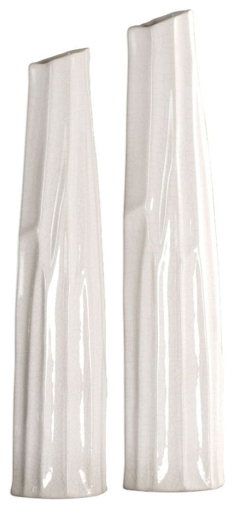 Uttermost Kenley Crackled White Vases Set of 2